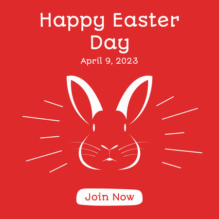 Ontwerpsjabloon van Instagram van Happy Easter Day aankondiging met konijn op rood