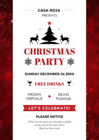 Plantilla de diseño de Christmas Party Invitation with Deer and Tree Poster 