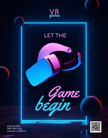 Gaming Virtual Reality Glasses Sale in Neon Frame Poster 22x28in Design Template