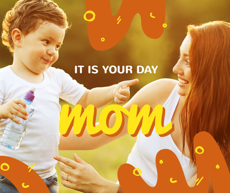 Счастливая мама с сыном на День Матери Facebook – шаблон для дизайна
