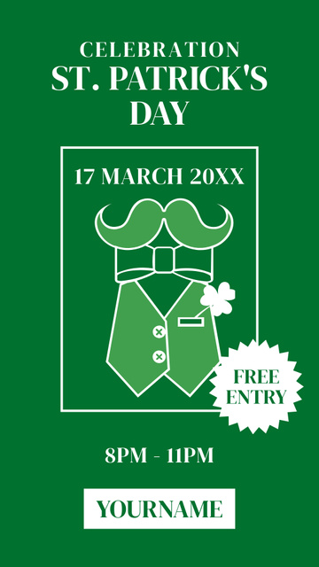 St. Patrick's Day Party Announcement with Illustration in Green Instagram Storyデザインテンプレート