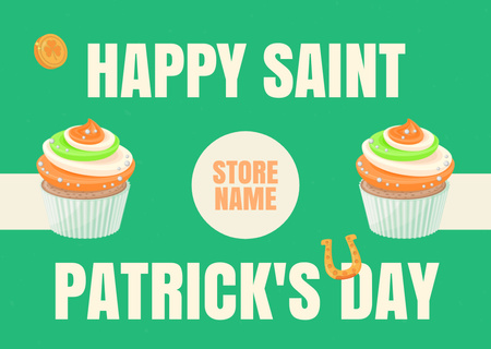 Happy St. Patrick's Day with Appetizing Cupcakes Card Design Template