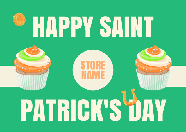 Happy St. Patrick's Day with Appetizing Cupcakes Card Modelo de Design