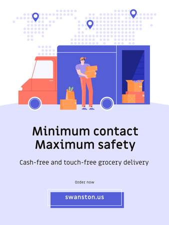 Touch-free Delivery Services offer with courier by car Poster USデザインテンプレート