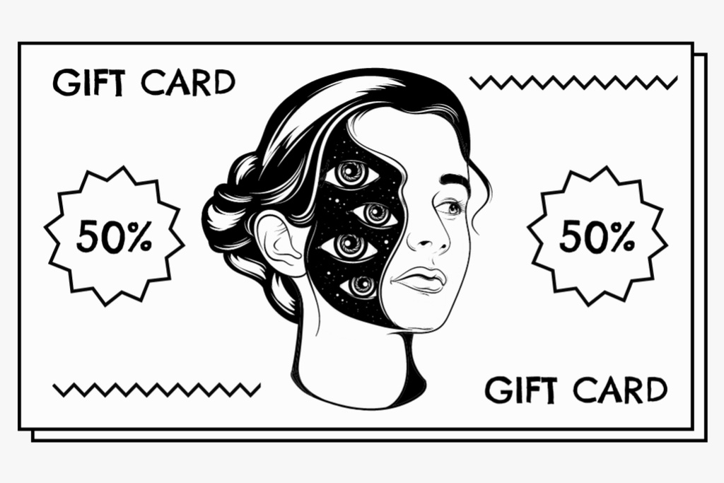 Tattoo Salon Offer with Psychedelic Sketch Gift Certificateデザインテンプレート