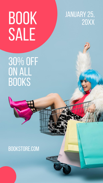 Book Sale Announcement with Woman Instagram Story tervezősablon