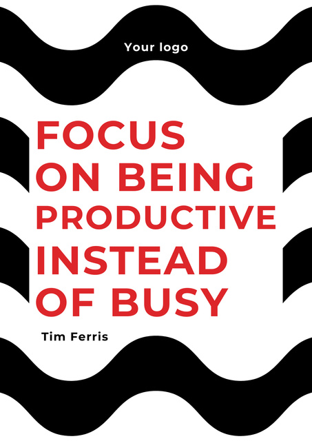Ontwerpsjabloon van Poster van Productivity Quote on Waves in Black and White