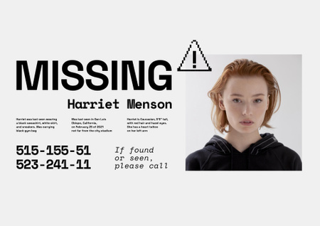 Designvorlage Announcement of Missing Young Girl für Poster B2 Horizontal