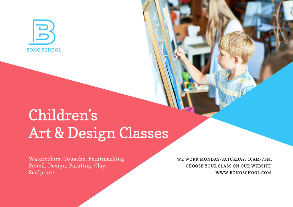 Visual Art & Design Classes for Children Promotion Poster B2 Horizontal Πρότυπο σχεδίασης
