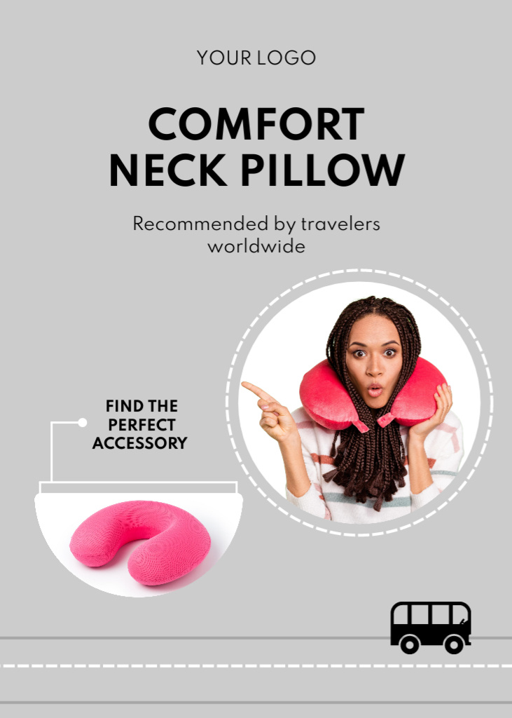 Restful Neck Pillow For Travelers In Gray Flayerデザインテンプレート
