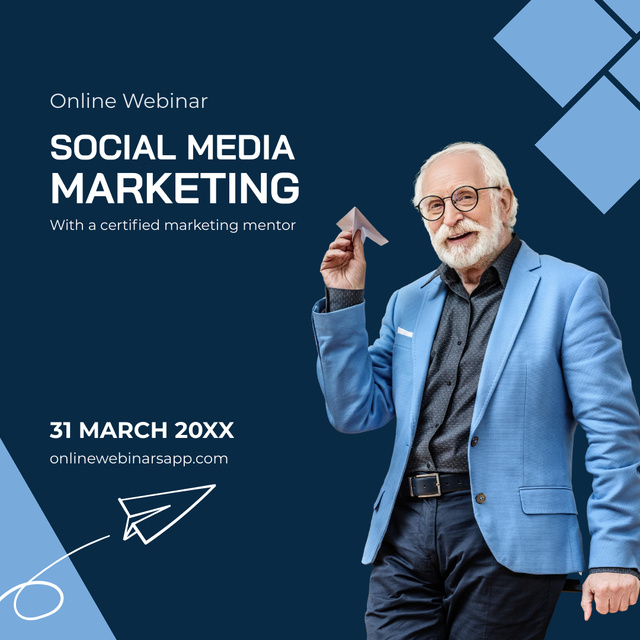Online Webinar Ad about Social Media Marketing with Elder Businessman Instagram Πρότυπο σχεδίασης