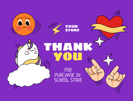 Thanks for Purchase Message with Cute Illustrations Thank You Card 4.2x5.5in Design Template