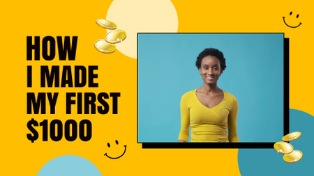 Young Happy African American Woman with Money YouTube intro Modelo de Design