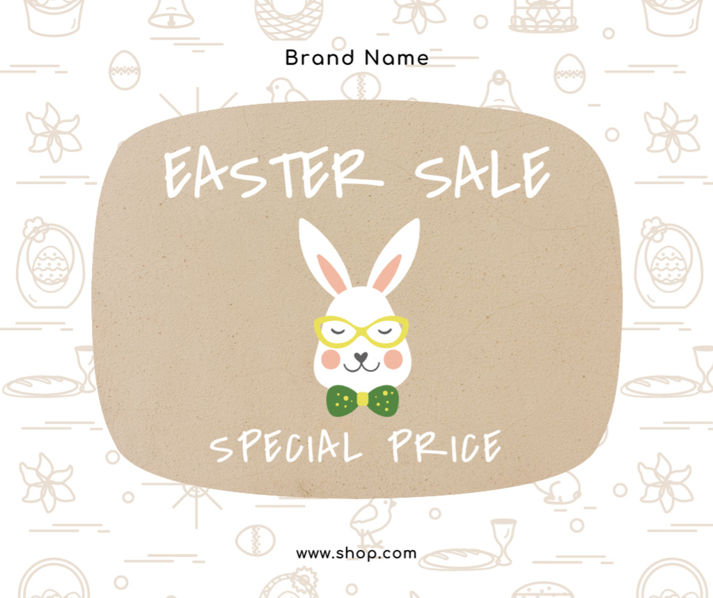 Easter Sale Ad with Cute Rabbit with Bow Tie Facebookデザインテンプレート