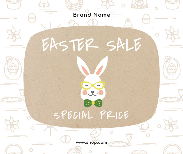 Ontwerpsjabloon van Facebook van Easter Sale Ad with Cute Rabbit with Bow Tie