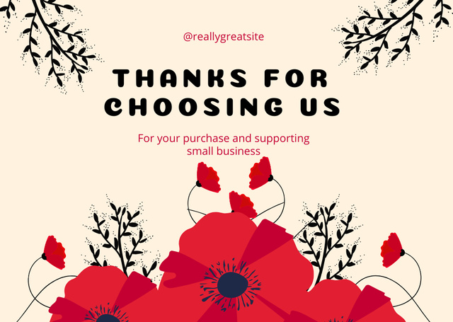 Best Thank You Message with Red Poppies Card Tasarım Şablonu