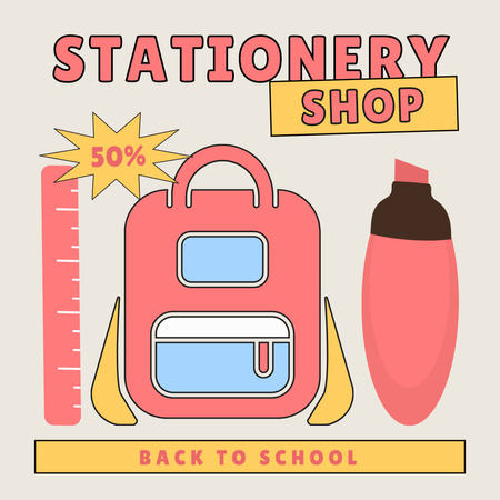 Back to School Sale at School Stationery Store Instagram Design Template