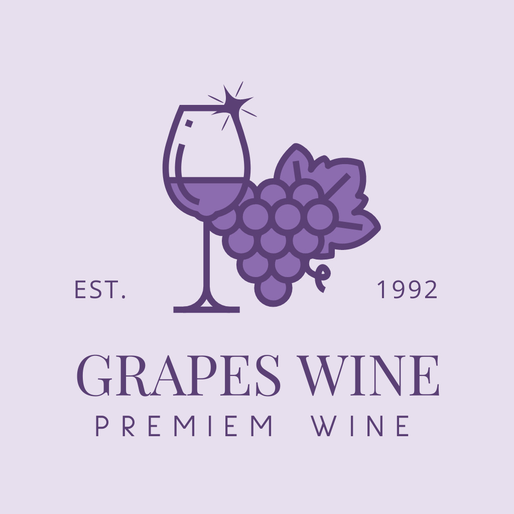 Winery Ad with Grapes in Purple Logo Design Template