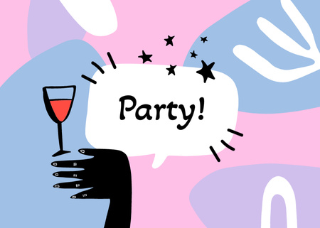 Radiant Party Announcement With Festive Wine Glass Postcard 5x7in tervezősablon