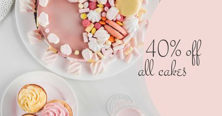 Ontwerpsjabloon van Facebook AD van Bakery Promotion Sweet Pink Cake