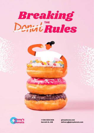 Platilla de diseño Woman eating Huge Delicious Donuts Poster