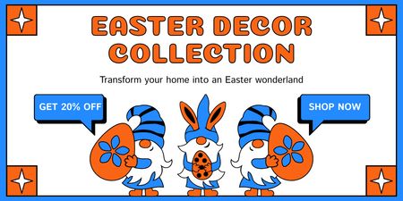 Easter Decor Collections Promo with Cute Dwarfs Twitter Design Template