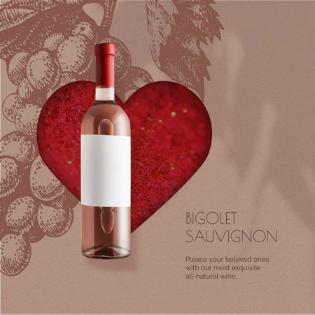 Valentine's Day Bottle of Wine on Red Heart Animated Post Design Template