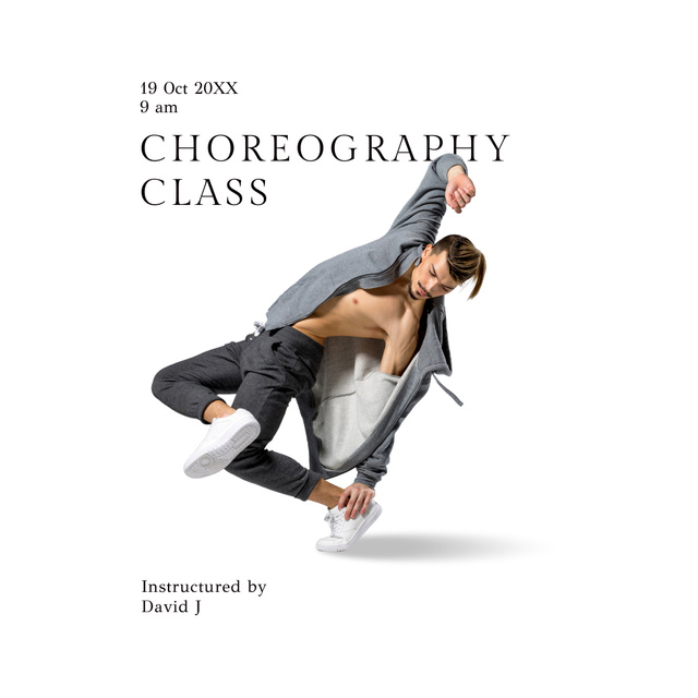 Choreography Class Announcement with Dancing Man Instagram Tasarım Şablonu