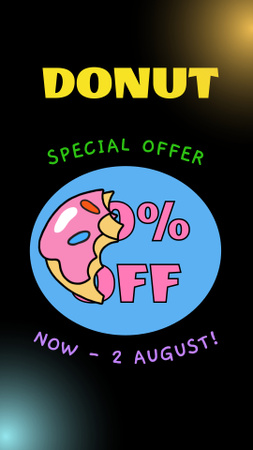 Special Offer of Donuts on Black Instagram Video Story Design Template