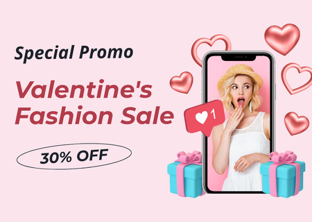 Special Valentine's Day Promotion with Surprised Blonde Woman Card Design Template