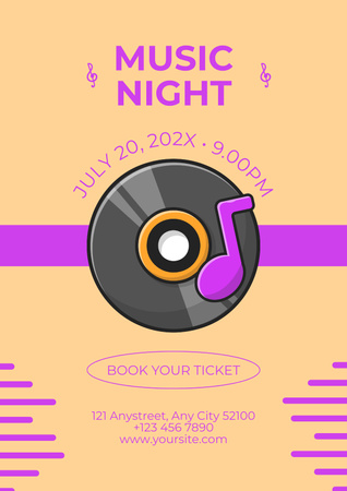 Music Night Announcement with Vinyl Record Poster Design Template