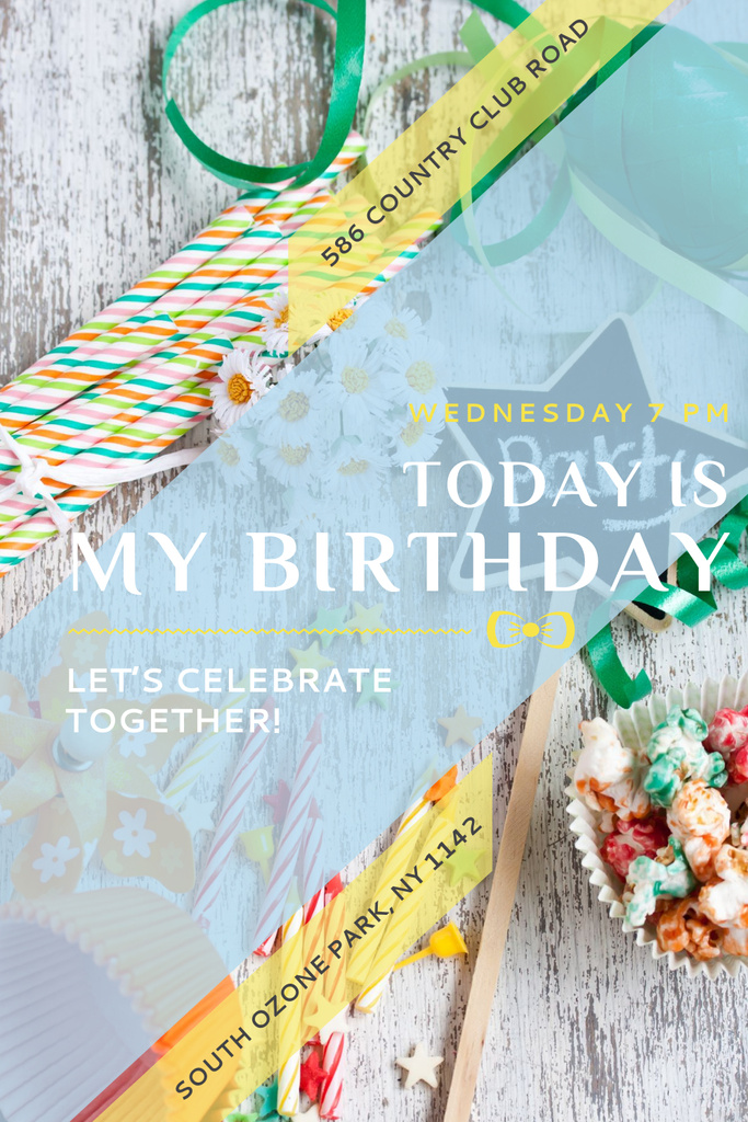 Modèle de visuel Birthday Party Invitation with Bows and Ribbons - Pinterest
