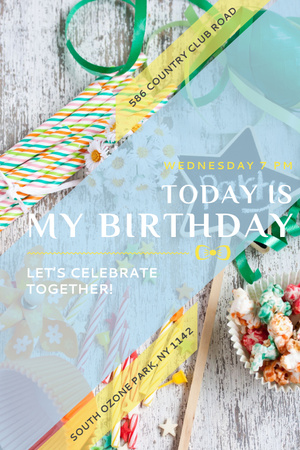 Birthday Party Invitation with Bows and Ribbons Pinterest Design Template