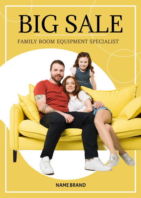 Plantilla de diseño de Family on Stylish Yellow Sofa on Furniture Sale Flayer 