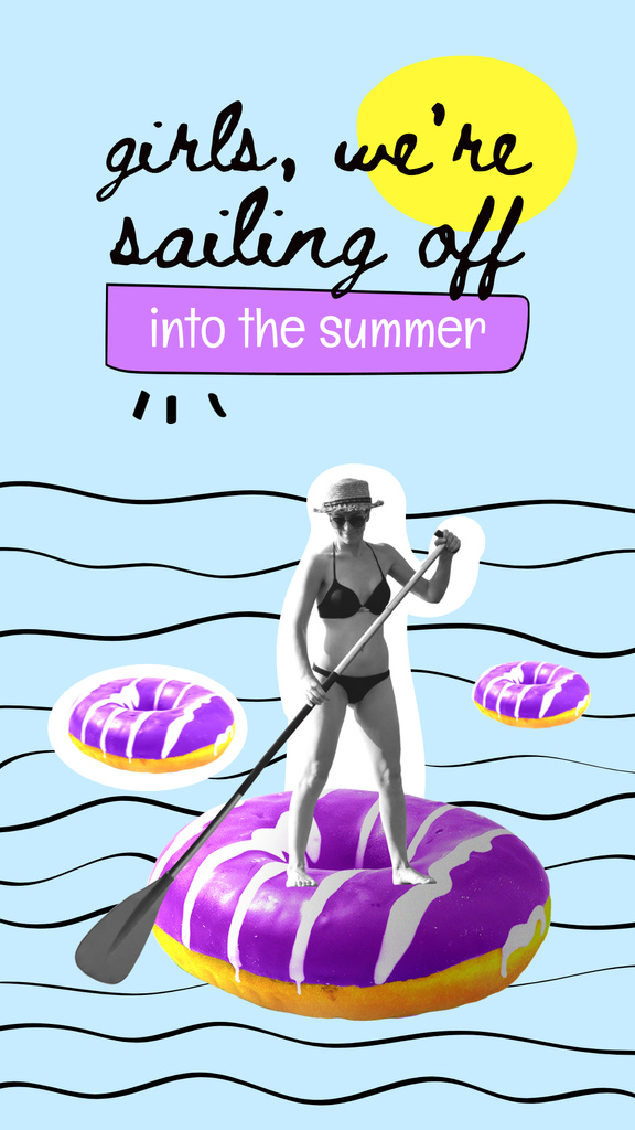 Summer Inspiration with Woman sailing on Donut Instagram Story Design Template