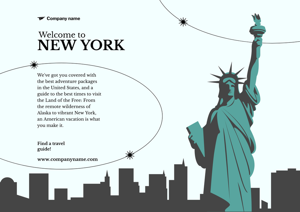 Travel Tour Offer with Illustration of Statue of Liberty Poster B2 Horizontal Design Template