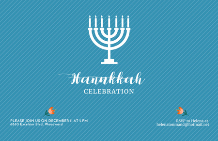 Hanukkah Celebration Invitation Menorah on Blue Flyer 5.5x8.5in Horizontal Design Template