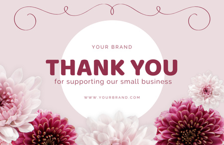 Thank You Message with Chrysanthemums on Pink Thank You Card 5.5x8.5in Design Template