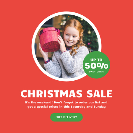 Pretty Girl with Gift for Christmas Sale Instagram Design Template