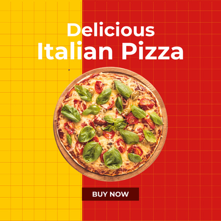 Delicious Italian Pizza on Red and Yellow Instagram Design Template