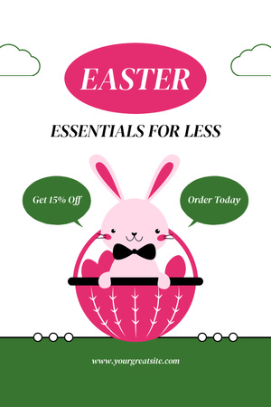 Cute Pink Easter Bunny in Basket Pinterest Design Template