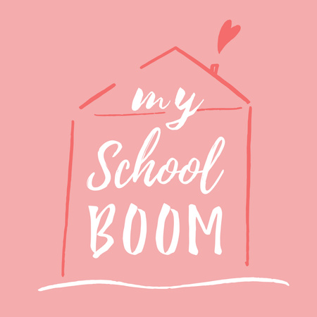 Back to School Ad with Cute House Illustration Logo Tasarım Şablonu