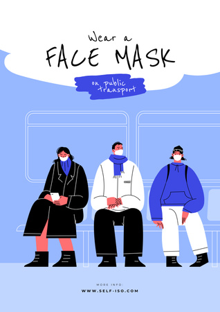 Plantilla de diseño de Personas con máscaras en la ilustración del transporte público Poster 
