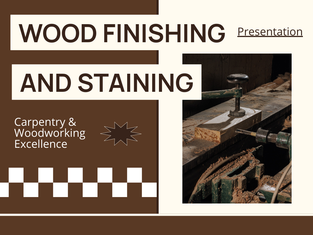 Wood Finishing and Staining Services Offer on Brown Presentation Šablona návrhu