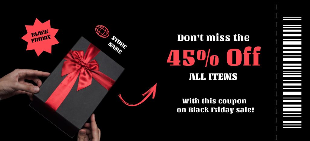 Black Friday Announcement With Discounts And Present Coupon 3.75x8.25in Tasarım Şablonu