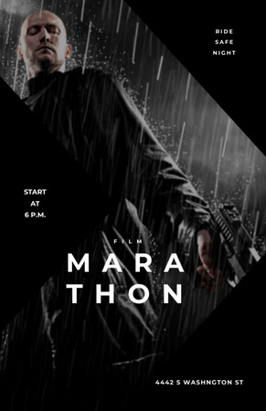 Film Marathon Actor With Gun Under Rain Invitation 5.5x8.5in Design Template