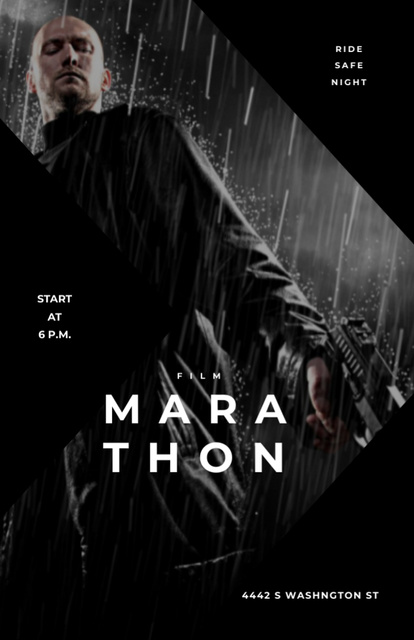 Film Marathon Actor With Gun Under Rain Invitation 5.5x8.5in – шаблон для дизайну