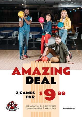 Bowling Offer Couple with Ball Poster Design Template