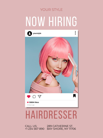 Hairdresser Vacancy Ad with Woman holding Scissors Poster US Design Template