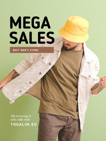 Male Store Sale with Stylish Guy Poster US Design Template